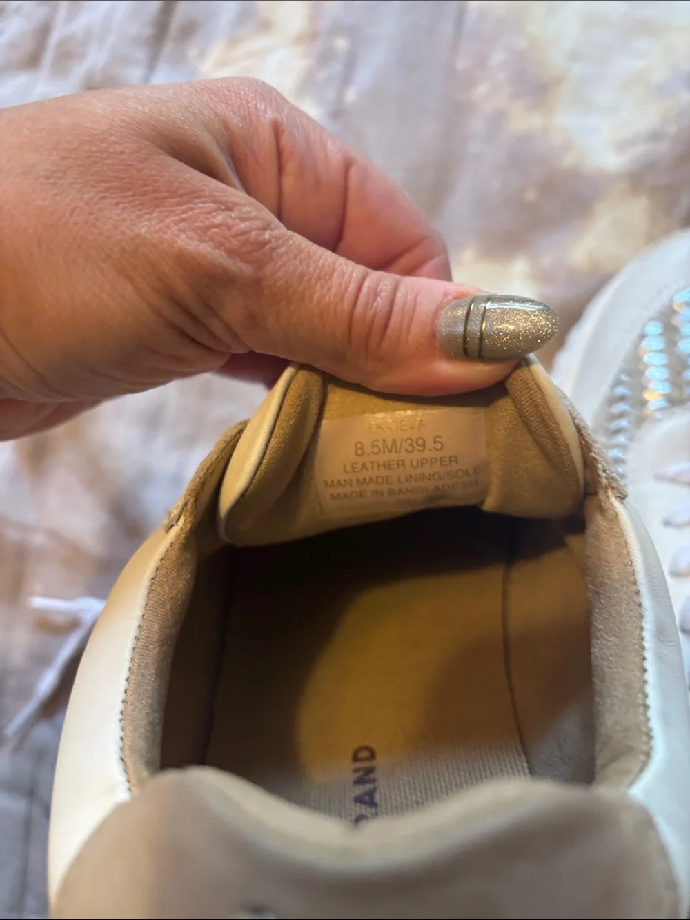 Women's Beige Lace-Up Sneakers with Iridescent Woven Detail